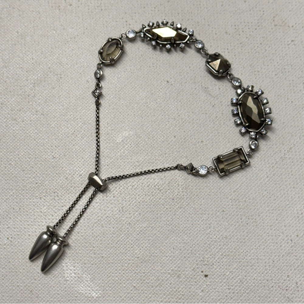 Kendra Scott Alicia Pyrite Adjustable Antiqued Silver Tone Bracelet Slider - Picture 1 of 9